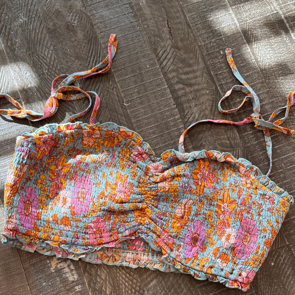 Pink Lily Smocked XL Floral Crop Top Summer
